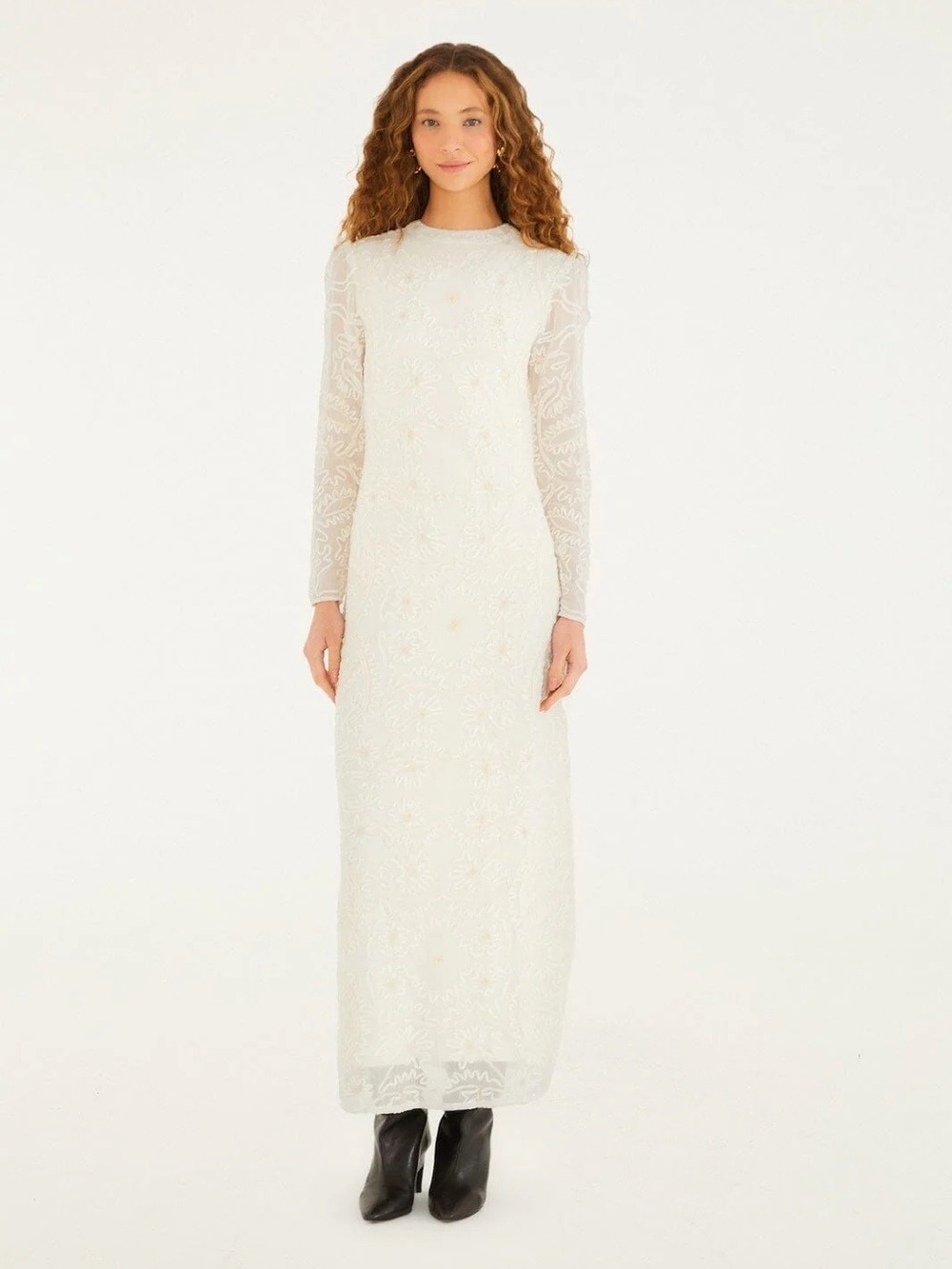 Farm Rio: Off-White Embroidered Crew Neck
Long Sleeve Maxi Dress - Picture 2 of 7